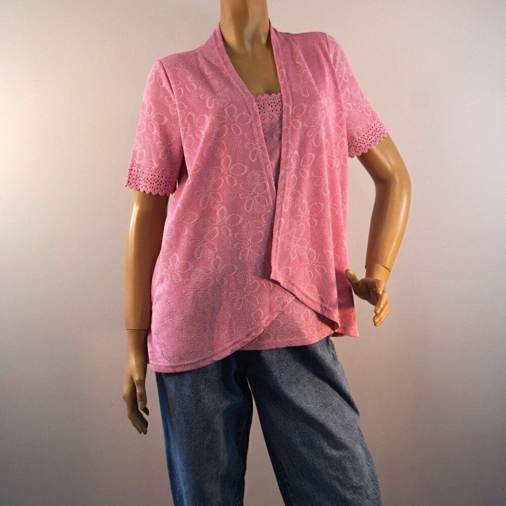 Belle Amie Womens Pink Blouse With Attached Shell Tank Size Small Relaxed Fit